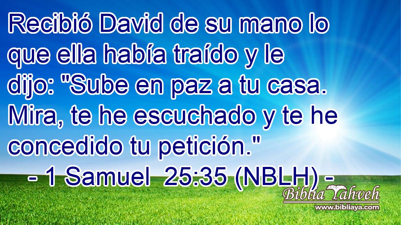  Recibió David de su mano lo que ella había traído y le dijo: 