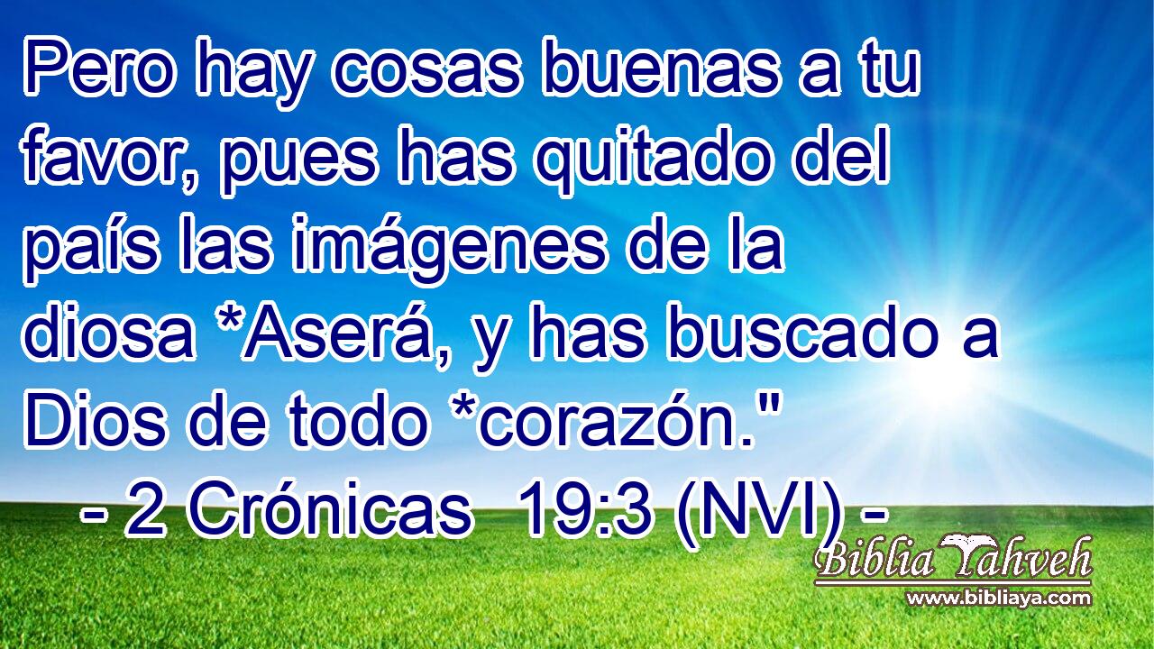  Pero hay cosas buenas a tu favor, pues has quitado del país las imágenes de la diosa *Aserá, y has buscado a Dios de todo *corazón.