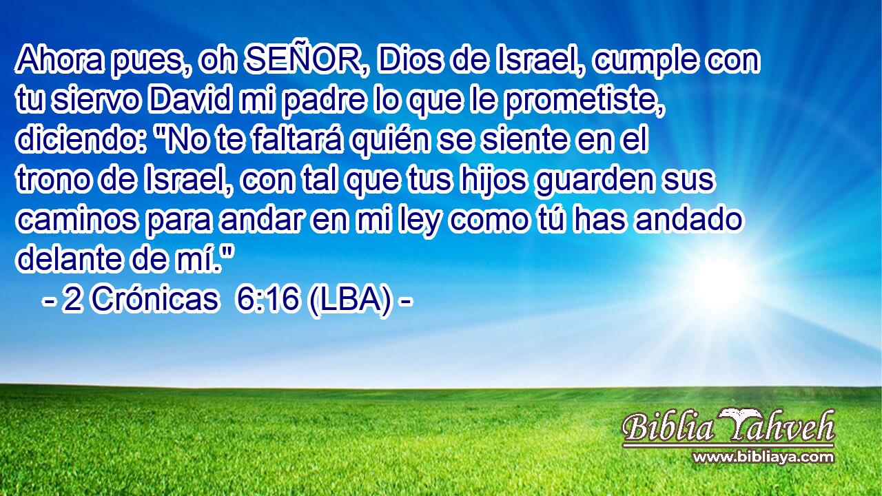 Ahora pues, oh SEÑOR, Dios de Israel, cumple con tu siervo David mi padre lo que le prometiste, diciendo: 