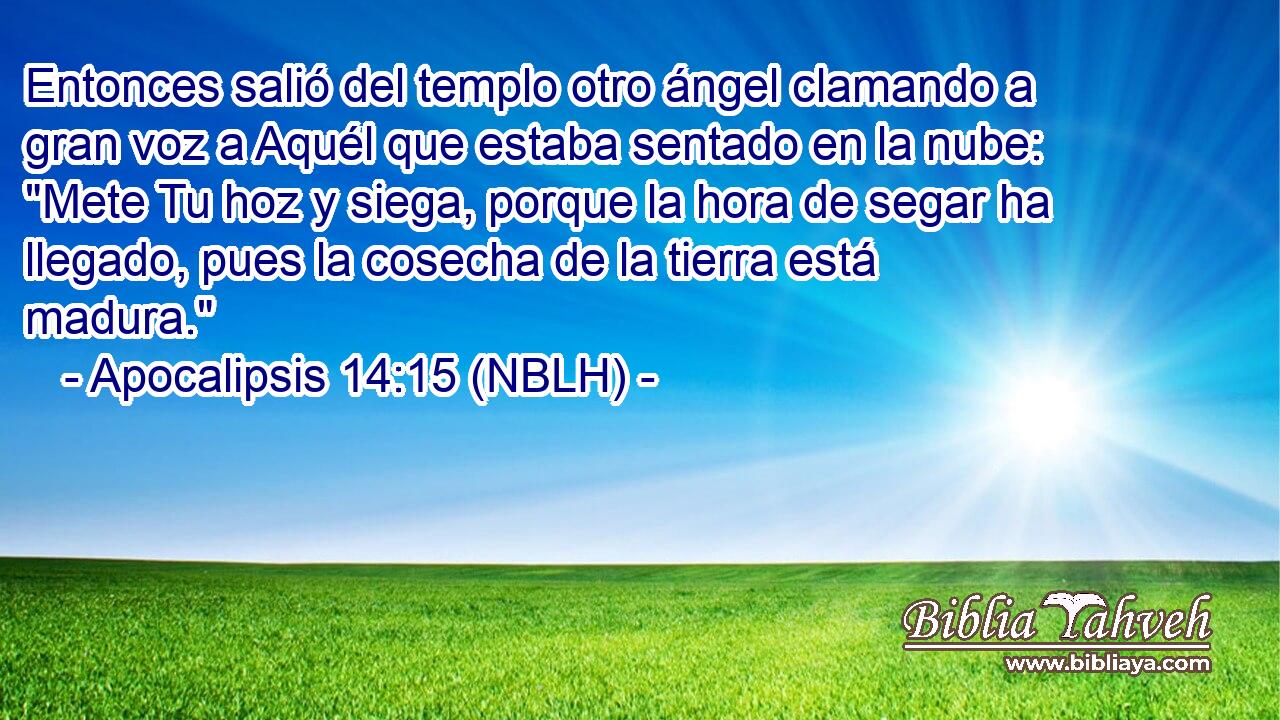  Entonces salió del templo otro ángel clamando a gran voz a Aquél que estaba sentado en la nube: 