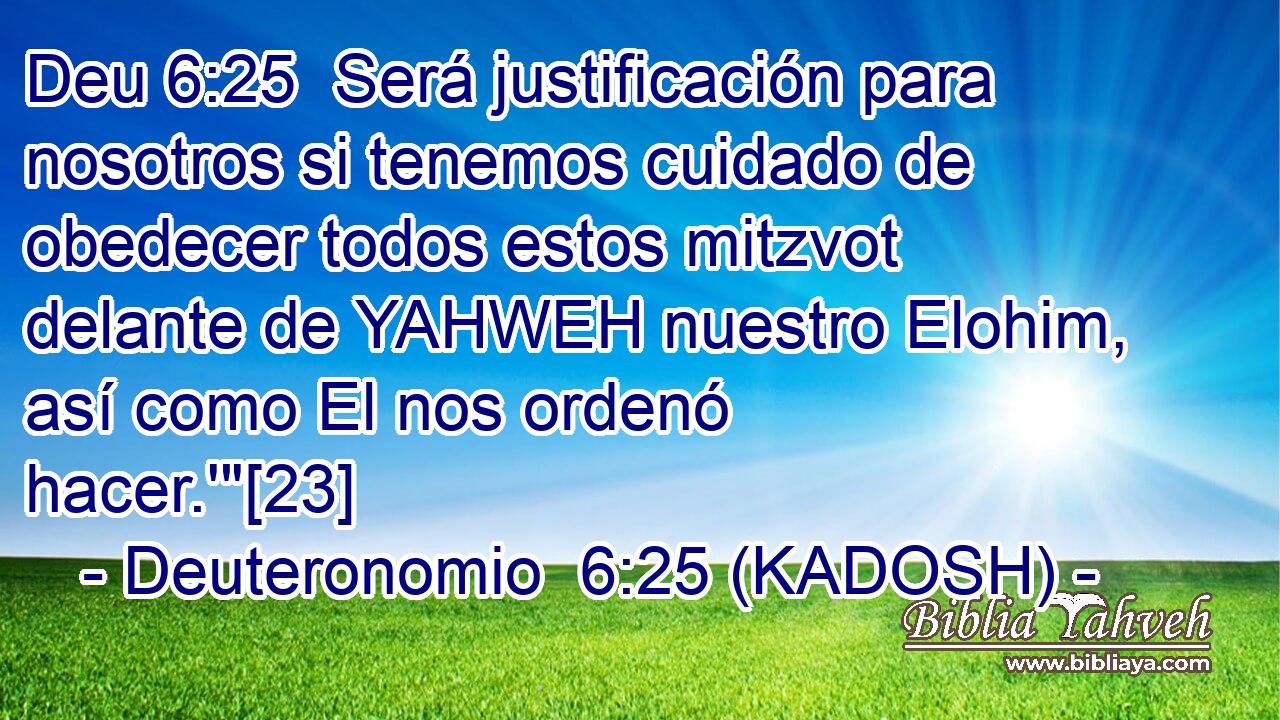  Será justificación para nosotros si tenemos cuidado de obedecer todos estos mitzvot delante de YAHWEH nuestro Elohim, así como El nos ordenó hacer.'