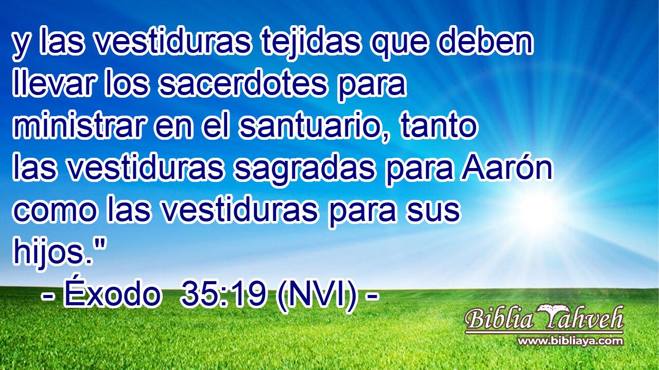  y las vestiduras tejidas que deben llevar los sacerdotes para ministrar en el santuario, tanto las vestiduras sagradas para Aarón como las vestiduras para sus hijos.
