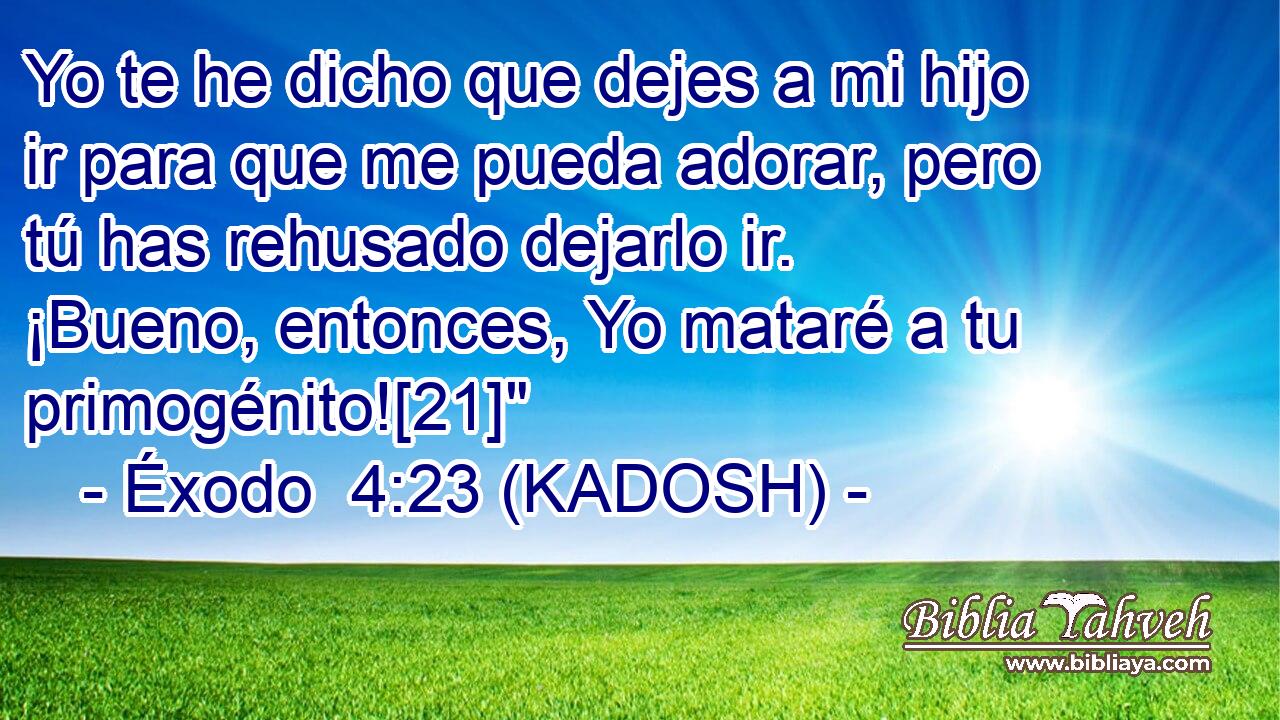  Yo te he dicho que dejes a mi hijo ir para que me pueda adorar, pero tú has rehusado dejarlo ir. ¡Bueno, entonces, Yo mataré a tu primogénito![21]