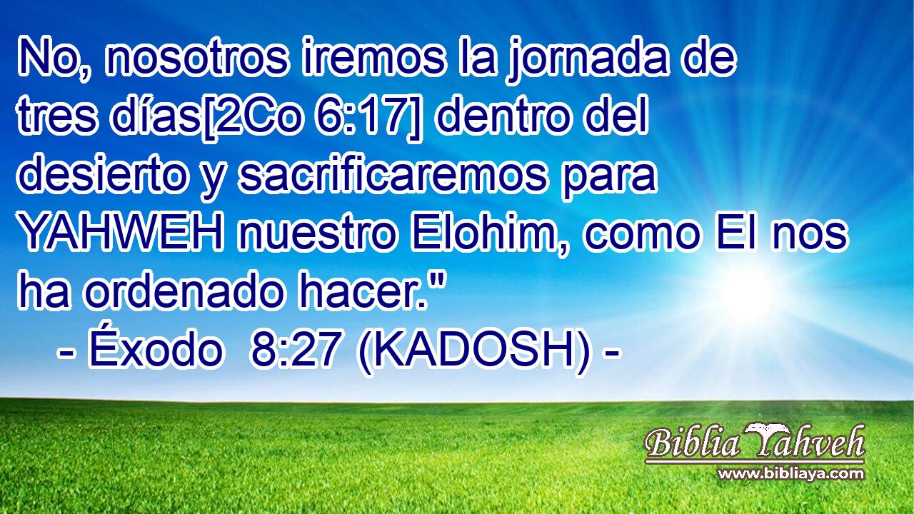  No, nosotros iremos la jornada de tres días[2Co 6:17] dentro del desierto y sacrificaremos para YAHWEH nuestro Elohim, como El nos ha ordenado hacer.