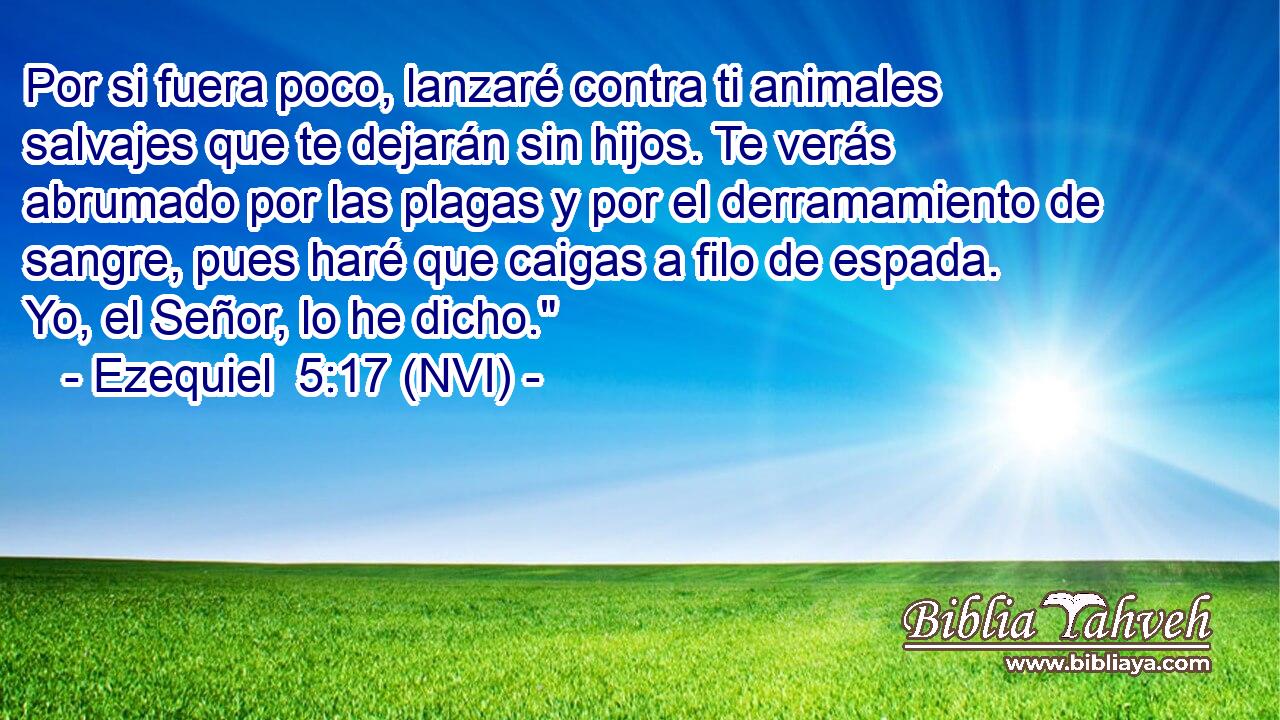  Por si fuera poco, lanzaré contra ti animales salvajes que te dejarán sin hijos. Te verás abrumado por las plagas y por el derramamiento de sangre, pues haré que caigas a filo de espada. Yo, el Señor, lo he dicho.