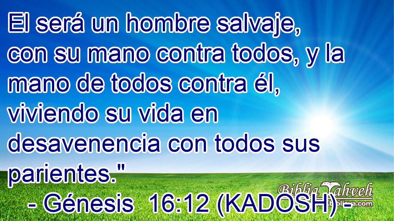  El será un hombre salvaje, con su mano contra todos, y la mano de todos contra él, viviendo su vida en desavenencia con todos sus parientes.