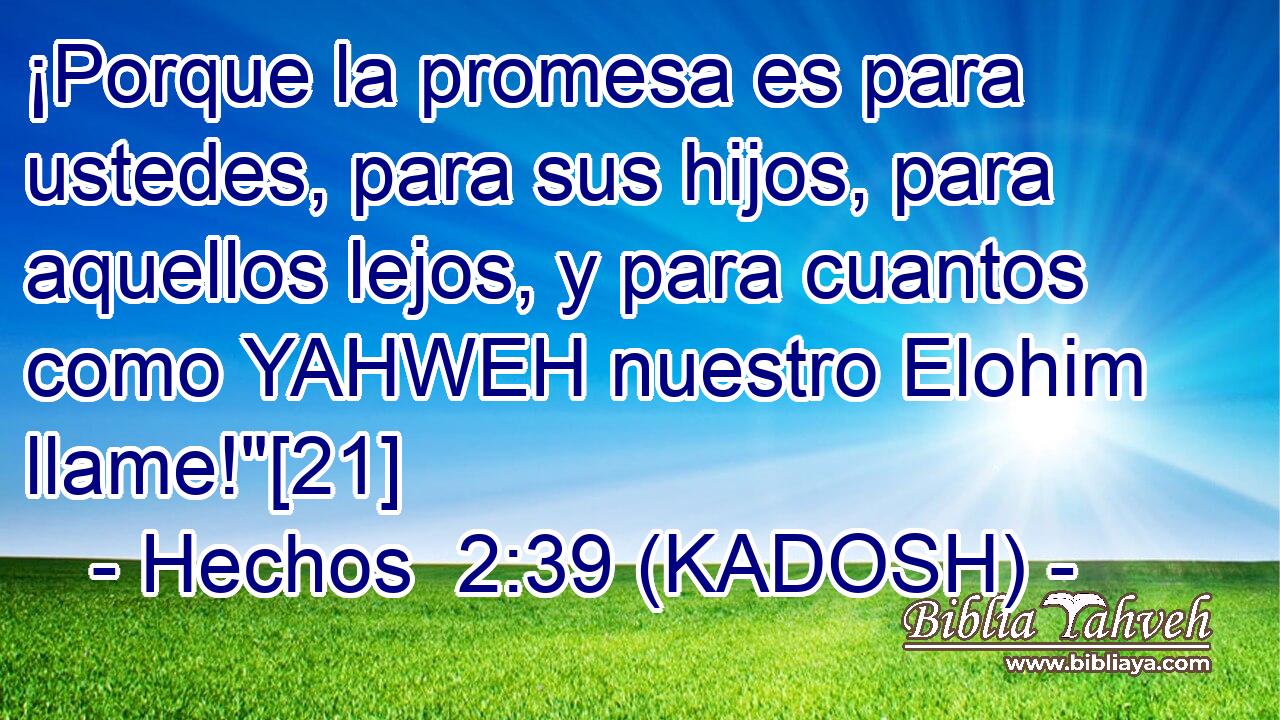  ¡Porque la promesa es para ustedes, para sus hijos, para aquellos lejos, y para cuantos como YAHWEH nuestro Elohim llame!