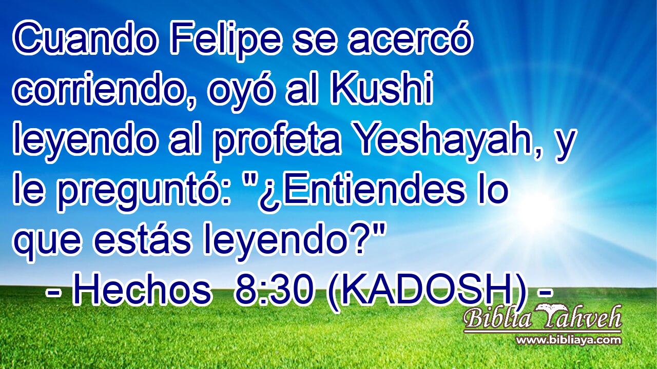  Cuando Felipe se acercó corriendo, oyó al Kushi leyendo al profeta Yeshayah, y le preguntó: 
