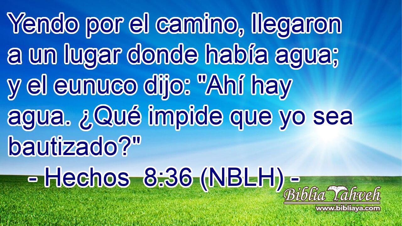  Yendo por el camino, llegaron a un lugar donde había agua; y el eunuco dijo: 