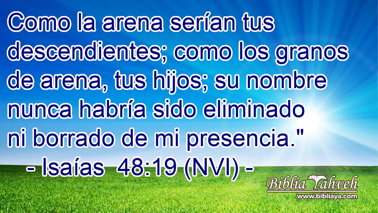  Como la arena serían tus descendientes; como los granos de arena, tus hijos; su nombre nunca habría sido eliminado ni borrado de mi presencia.
