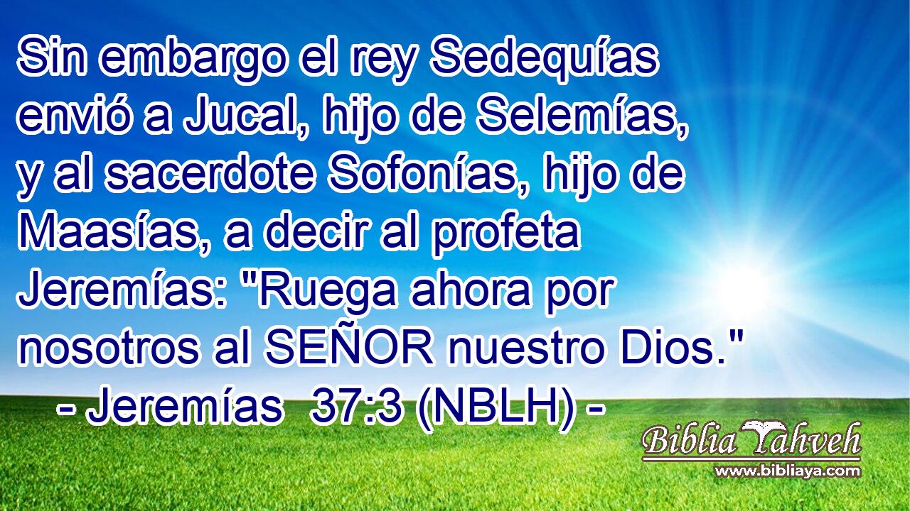  Sin embargo el rey Sedequías envió a Jucal, hijo de Selemías, y al sacerdote Sofonías, hijo de Maasías, a decir al profeta Jeremías: 