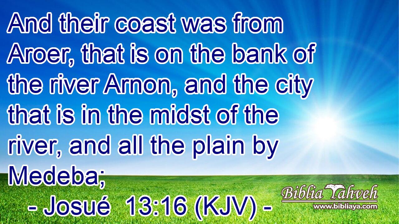 And their coast was from Aroer, that is on the bank of the river Arnon, and the city that is in the midst of the river, and all the plain by Medeba;