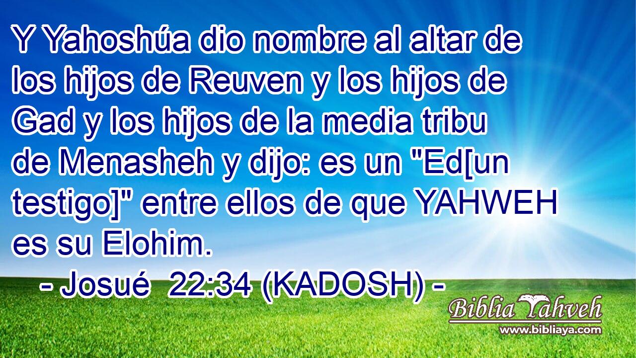  Y Yahoshúa dio nombre al altar de los hijos de Reuven y los hijos de Gad y los hijos de la media tribu de Menasheh y dijo: es un 