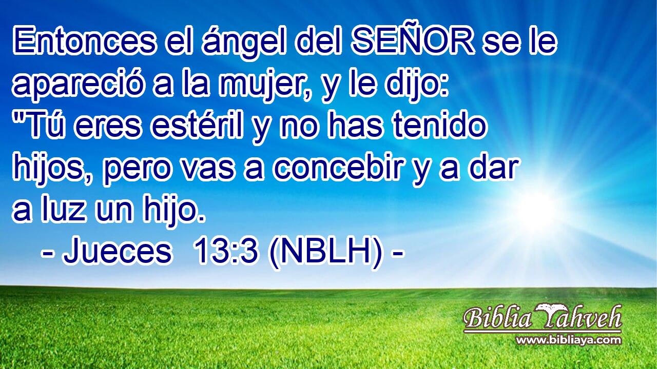  Entonces el ángel del SEÑOR se le apareció a la mujer, y le dijo: 