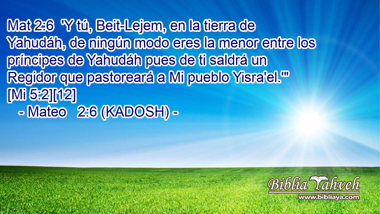  'Y tú, Beit-Lejem, en la tierra de Yahudáh, de ningún modo eres la menor entre los príncipes de Yahudáh pues de ti saldrá un Regidor que pastoreará a Mi pueblo Yisra'el.'