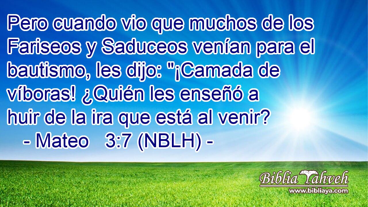  Pero cuando vio que muchos de los Fariseos y Saduceos venían para el bautismo, les dijo: 