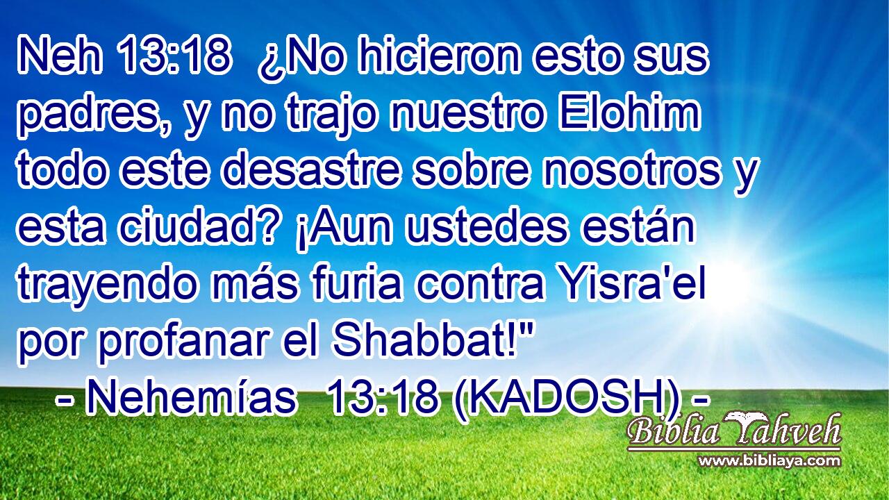  ¿No hicieron esto sus padres, y no trajo nuestro Elohim todo este desastre sobre nosotros y esta ciudad? ¡Aun ustedes están trayendo más furia contra Yisra'el por profanar el Shabbat!