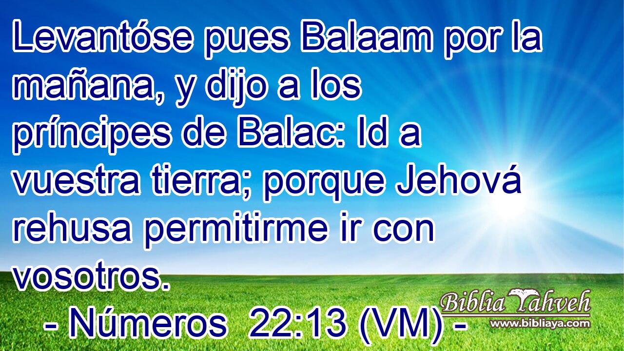  Levantóse pues Balaam por la mañana, y dijo a los príncipes de Balac: Id a vuestra tierra; porque Jehová rehusa permitirme ir con vosotros. 
