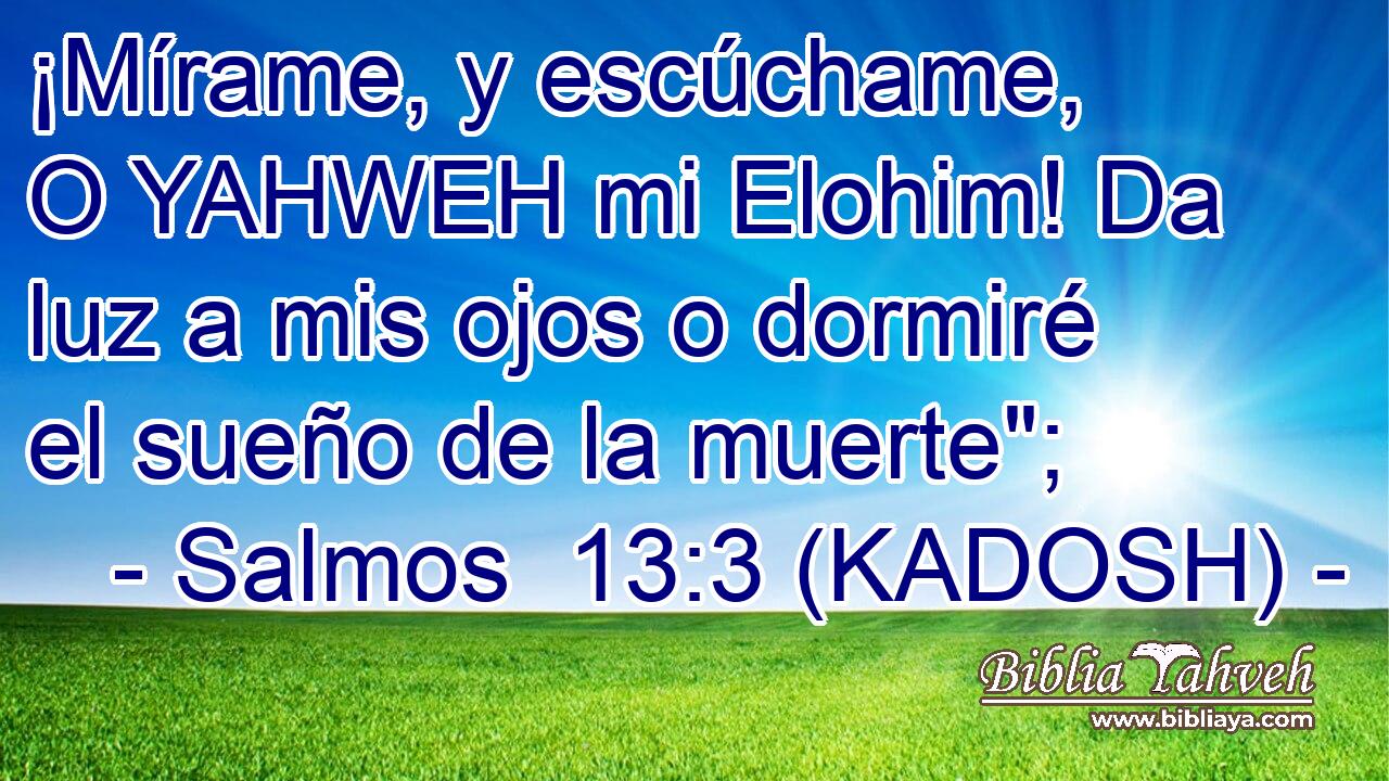  ¡Mírame, y escúchame, O YAHWEH mi Elohim! Da luz a mis ojos o dormiré el sueño de la muerte