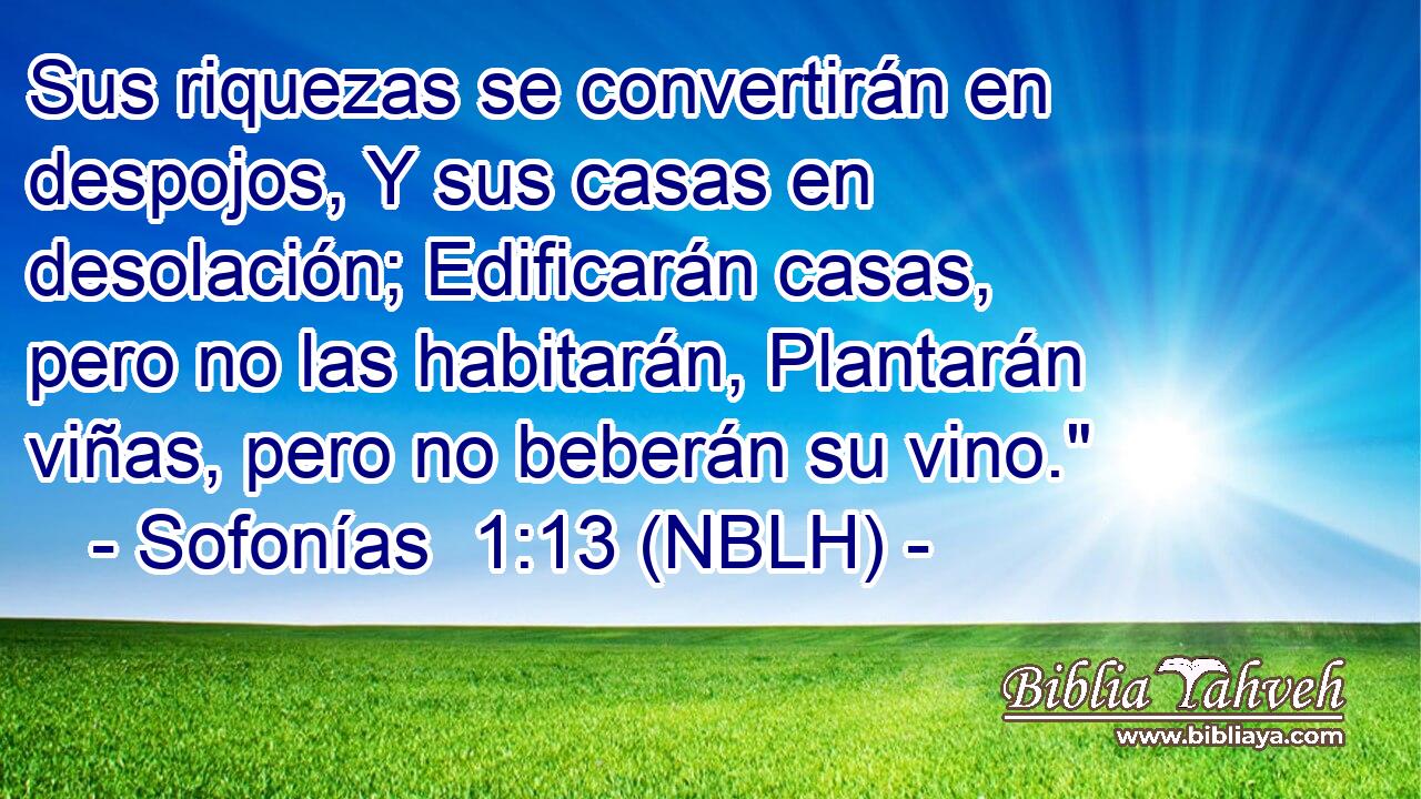  Sus riquezas se convertirán en despojos, Y sus casas en desolación; Edificarán casas, pero no las habitarán, Plantarán viñas, pero no beberán su vino.